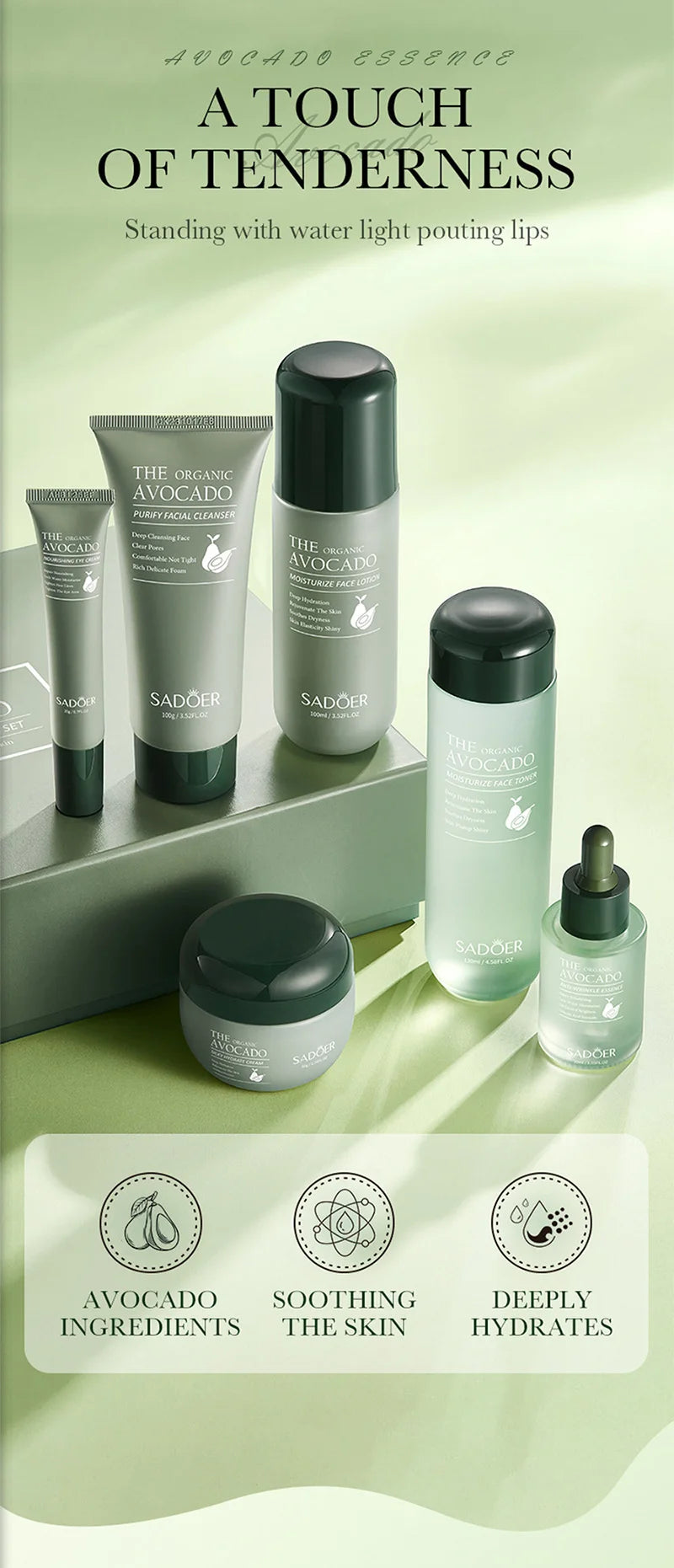 Avocado Anti-Wrinkle Skincare Set, 6-Piece Face & Eye Cream Kit