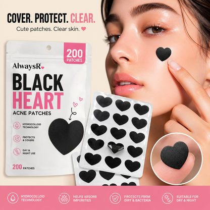 AlwaysR Black Heart Acne Patches – 200 Count Hydrocolloid Pimple Patches