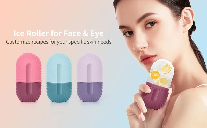 Ice Face Roller, Silicone Cooling Massage Tool for Puffiness &amp; Pores