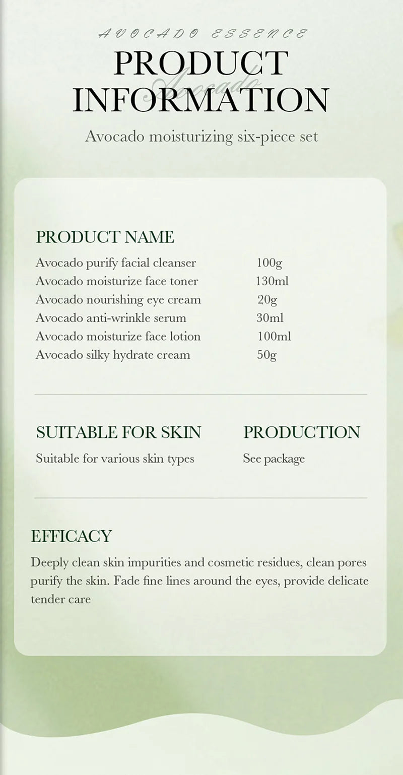 Avocado Anti-Wrinkle Skincare Set, 6-Piece Face & Eye Cream Kit