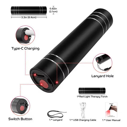 Red Light Therapy Lamp 660nm Red Light &amp; 850nm Infrared Lamp Therapy Torch with Timer Portable LED Small Torch Body Pain Relief