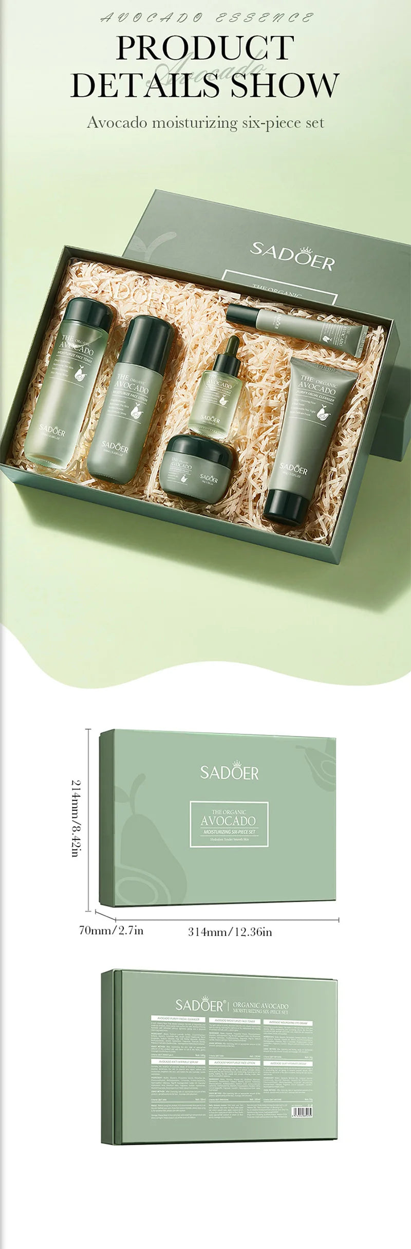 Avocado Anti-Wrinkle Skincare Set, 6-Piece Face &amp; Eye Cream Kit